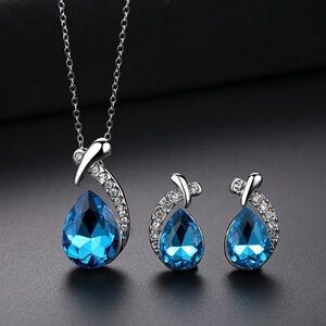 Exquisite Royal Blue Zircon Mermaid Earrings, Zircon Pendant Necklace